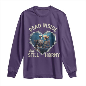 Dead Inside But Still Horny Skeleton Couple Valentine's Day Long Sleeve Shirt TS09 Purple Print Your Wear