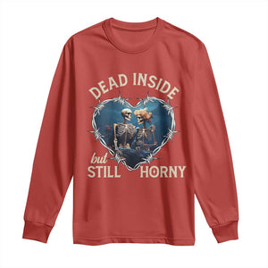 Dead Inside But Still Horny Skeleton Couple Valentine's Day Long Sleeve Shirt TS09 Red Print Your Wear