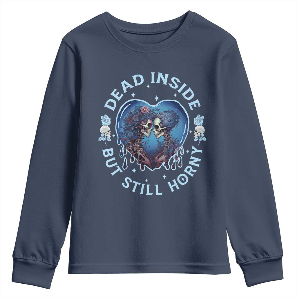 Lesbian Skeleton Couple Valentine's Day Youth Sweatshirt Dead Inside But Still Horny TS09 Navy Print Your Wear