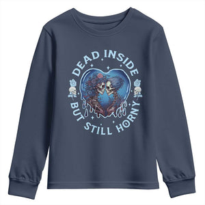 Lesbian Skeleton Couple Valentine's Day Youth Sweatshirt Dead Inside But Still Horny TS09 Navy Print Your Wear