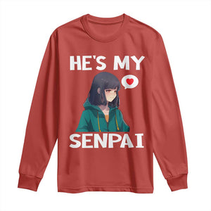 Valentine's Day Couple Matching Long Sleeve Shirt He's My Senpai Funny Anime Girlfriend TS09 Red Print Your Wear