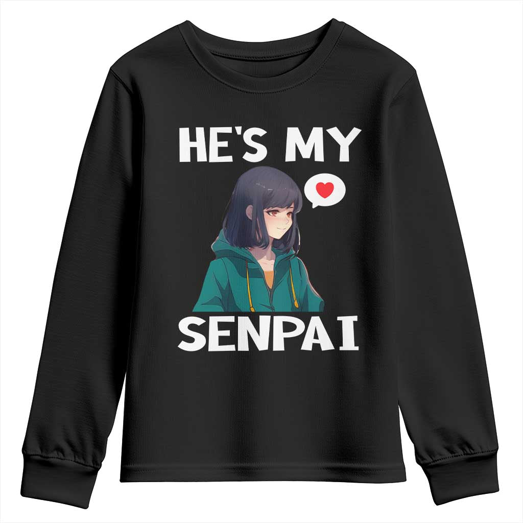 Valentine's Day Couple Matching Youth Sweatshirt He's My Senpai Funny Anime Girlfriend TS09 Black Print Your Wear