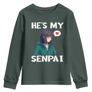 Valentine's Day Couple Matching Youth Sweatshirt He's My Senpai Funny Anime Girlfriend TS09 Dark Forest Green Print Your Wear