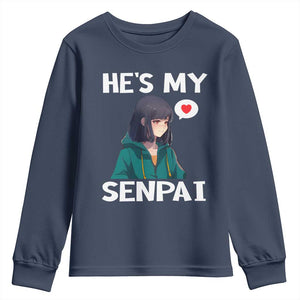 Valentine's Day Couple Matching Youth Sweatshirt He's My Senpai Funny Anime Girlfriend TS09 Navy Print Your Wear