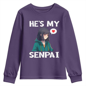 Valentine's Day Couple Matching Youth Sweatshirt He's My Senpai Funny Anime Girlfriend TS09 Purple Print Your Wear