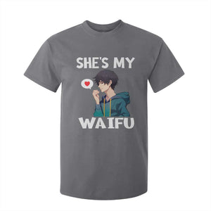 Valentine's Day Couple Matching T Shirt For Kid She's My Waifu Funny Anime Boyfriend TS09 Charcoal Print Your Wear