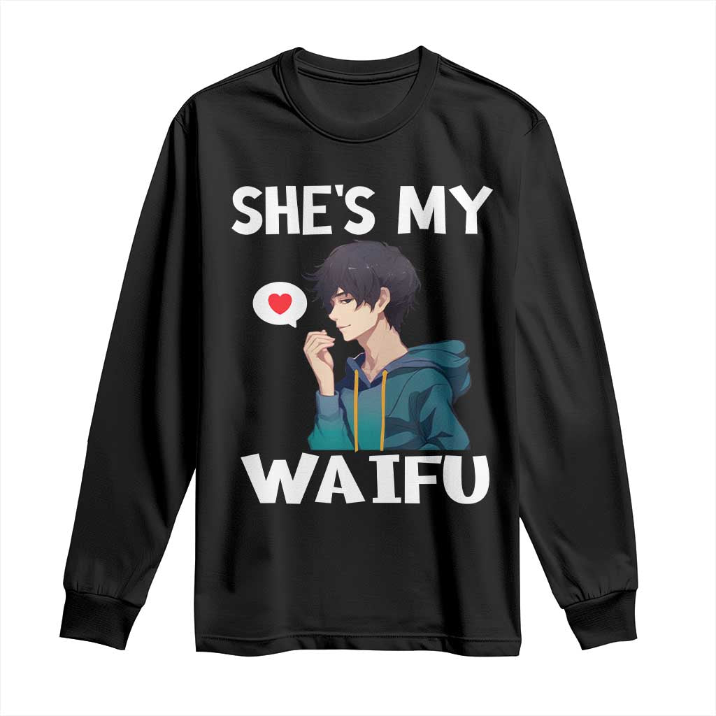 Valentine's Day Couple Matching Long Sleeve Shirt She's My Waifu Funny Anime Boyfriend TS09 Black Print Your Wear