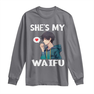 Valentine's Day Couple Matching Long Sleeve Shirt She's My Waifu Funny Anime Boyfriend TS09 Charcoal Print Your Wear