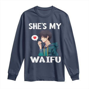 Valentine's Day Couple Matching Long Sleeve Shirt She's My Waifu Funny Anime Boyfriend TS09 Navy Print Your Wear