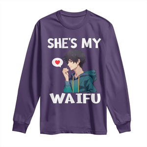 Valentine's Day Couple Matching Long Sleeve Shirt She's My Waifu Funny Anime Boyfriend TS09 Purple Print Your Wear