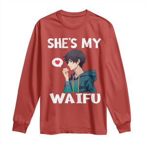 Valentine's Day Couple Matching Long Sleeve Shirt She's My Waifu Funny Anime Boyfriend TS09 Red Print Your Wear