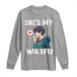 Valentine's Day Couple Matching Long Sleeve Shirt She's My Waifu Funny Anime Boyfriend TS09 Sport Gray Print Your Wear