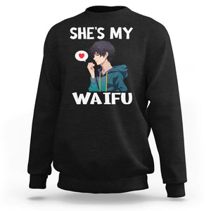 Valentine's Day Couple Matching Sweatshirt She's My Waifu Funny Anime Boyfriend TS09 Black Printyourwear