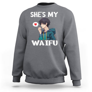 Valentine's Day Couple Matching Sweatshirt She's My Waifu Funny Anime Boyfriend TS09 Charcoal Printyourwear