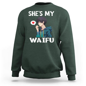 Valentine's Day Couple Matching Sweatshirt She's My Waifu Funny Anime Boyfriend TS09 Dark Forest Green Printyourwear