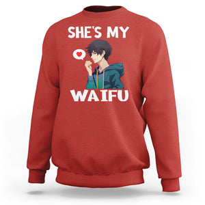 Valentine's Day Couple Matching Sweatshirt She's My Waifu Funny Anime Boyfriend TS09 Red Printyourwear