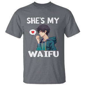 Valentine's Day Couple Matching T Shirt She's My Waifu Funny Anime Boyfriend TS09 Charcoal Printyourwear