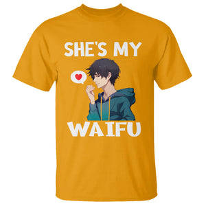 Valentine's Day Couple Matching T Shirt She's My Waifu Funny Anime Boyfriend TS09 Gold Printyourwear