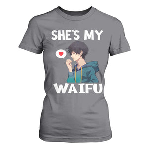 Valentine's Day Couple Matching T Shirt For Women She's My Waifu Funny Anime Boyfriend TS09 Charcoal Print Your Wear