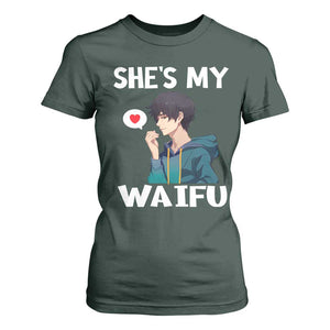 Valentine's Day Couple Matching T Shirt For Women She's My Waifu Funny Anime Boyfriend TS09 Dark Forest Green Print Your Wear