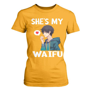 Valentine's Day Couple Matching T Shirt For Women She's My Waifu Funny Anime Boyfriend TS09 Gold Print Your Wear