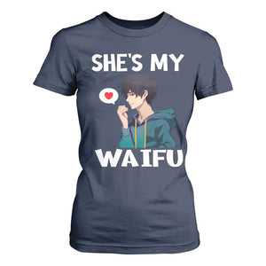 Valentine's Day Couple Matching T Shirt For Women She's My Waifu Funny Anime Boyfriend TS09 Navy Print Your Wear