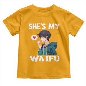 Valentine's Day Couple Matching Toddler T Shirt She's My Waifu Funny Anime Boyfriend TS09 Gold Print Your Wear