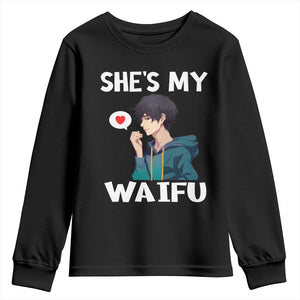 Valentine's Day Couple Matching Youth Sweatshirt She's My Waifu Funny Anime Boyfriend TS09 Black Print Your Wear