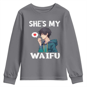 Valentine's Day Couple Matching Youth Sweatshirt She's My Waifu Funny Anime Boyfriend TS09 Charcoal Print Your Wear