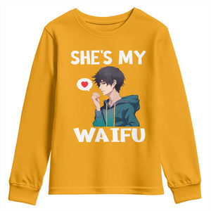 Valentine's Day Couple Matching Youth Sweatshirt She's My Waifu Funny Anime Boyfriend TS09 Gold Print Your Wear