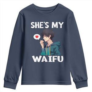 Valentine's Day Couple Matching Youth Sweatshirt She's My Waifu Funny Anime Boyfriend TS09 Navy Print Your Wear