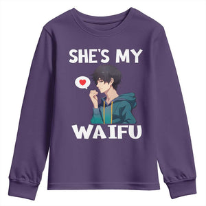 Valentine's Day Couple Matching Youth Sweatshirt She's My Waifu Funny Anime Boyfriend TS09 Purple Print Your Wear