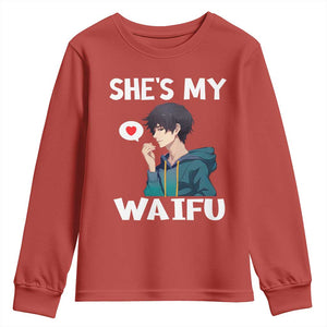 Valentine's Day Couple Matching Youth Sweatshirt She's My Waifu Funny Anime Boyfriend TS09 Red Print Your Wear