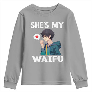 Valentine's Day Couple Matching Youth Sweatshirt She's My Waifu Funny Anime Boyfriend TS09 Sport Gray Print Your Wear