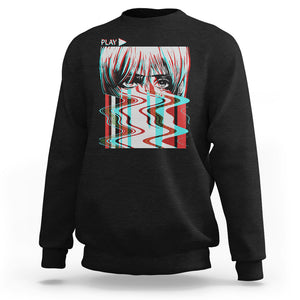 Sad Anime Girl Sweatshirt Vaporwave Aesthetic Japanese Otaku TS09 Black Printyourwear