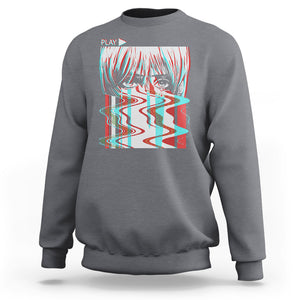 Sad Anime Girl Sweatshirt Vaporwave Aesthetic Japanese Otaku TS09 Charcoal Printyourwear