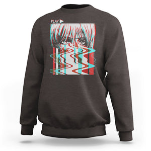 Sad Anime Girl Sweatshirt Vaporwave Aesthetic Japanese Otaku TS09 Dark Choco Printyourwear