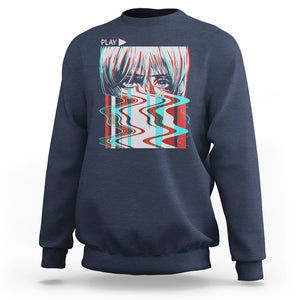 Sad Anime Girl Sweatshirt Vaporwave Aesthetic Japanese Otaku TS09 Navy Printyourwear