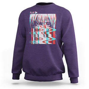 Sad Anime Girl Sweatshirt Vaporwave Aesthetic Japanese Otaku TS09 Purple Printyourwear