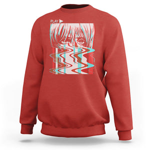 Sad Anime Girl Sweatshirt Vaporwave Aesthetic Japanese Otaku TS09 Red Printyourwear