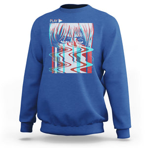 Sad Anime Girl Sweatshirt Vaporwave Aesthetic Japanese Otaku TS09 Royal Blue Printyourwear