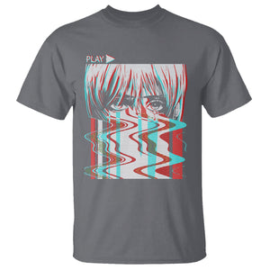 Sad Anime Girl T Shirt Vaporwave Aesthetic Japanese Otaku TS09 Charcoal Printyourwear