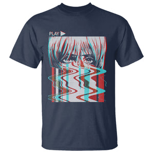 Sad Anime Girl T Shirt Vaporwave Aesthetic Japanese Otaku TS09 Navy Printyourwear