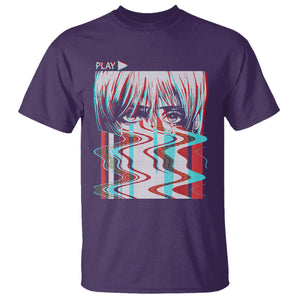 Sad Anime Girl T Shirt Vaporwave Aesthetic Japanese Otaku TS09 Purple Printyourwear