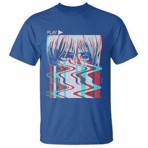 Sad Anime Girl T Shirt Vaporwave Aesthetic Japanese Otaku TS09 Royal Blue Printyourwear