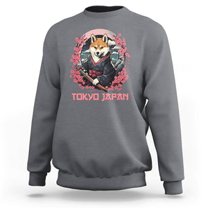 Shiba Inu Sweatshirt Tokyo Japan Aesthetic Sakura Japanese Cherry Blossoms TS09 Charcoal Printyourwear