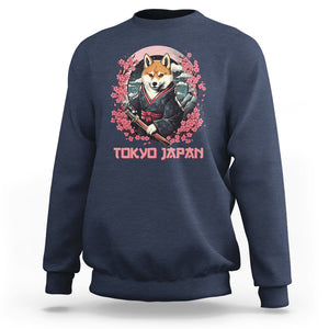 Shiba Inu Sweatshirt Tokyo Japan Aesthetic Sakura Japanese Cherry Blossoms TS09 Navy Printyourwear