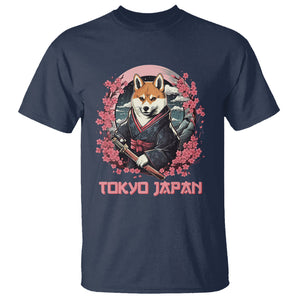 Shiba Inu T Shirt Tokyo Japan Aesthetic Sakura Japanese Cherry Blossoms TS09 Navy Printyourwear