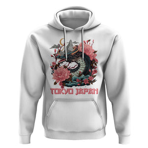 Tokyo Japan Dragon Hoodie Asian Inspired Retro Aesthetic Sakura Japanese Cherry Blossoms TS09 White Printyourwear