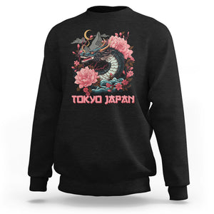 Tokyo Japan Dragon Sweatshirt Asian Inspired Retro Aesthetic Sakura Japanese Cherry Blossoms TS09 Black Printyourwear